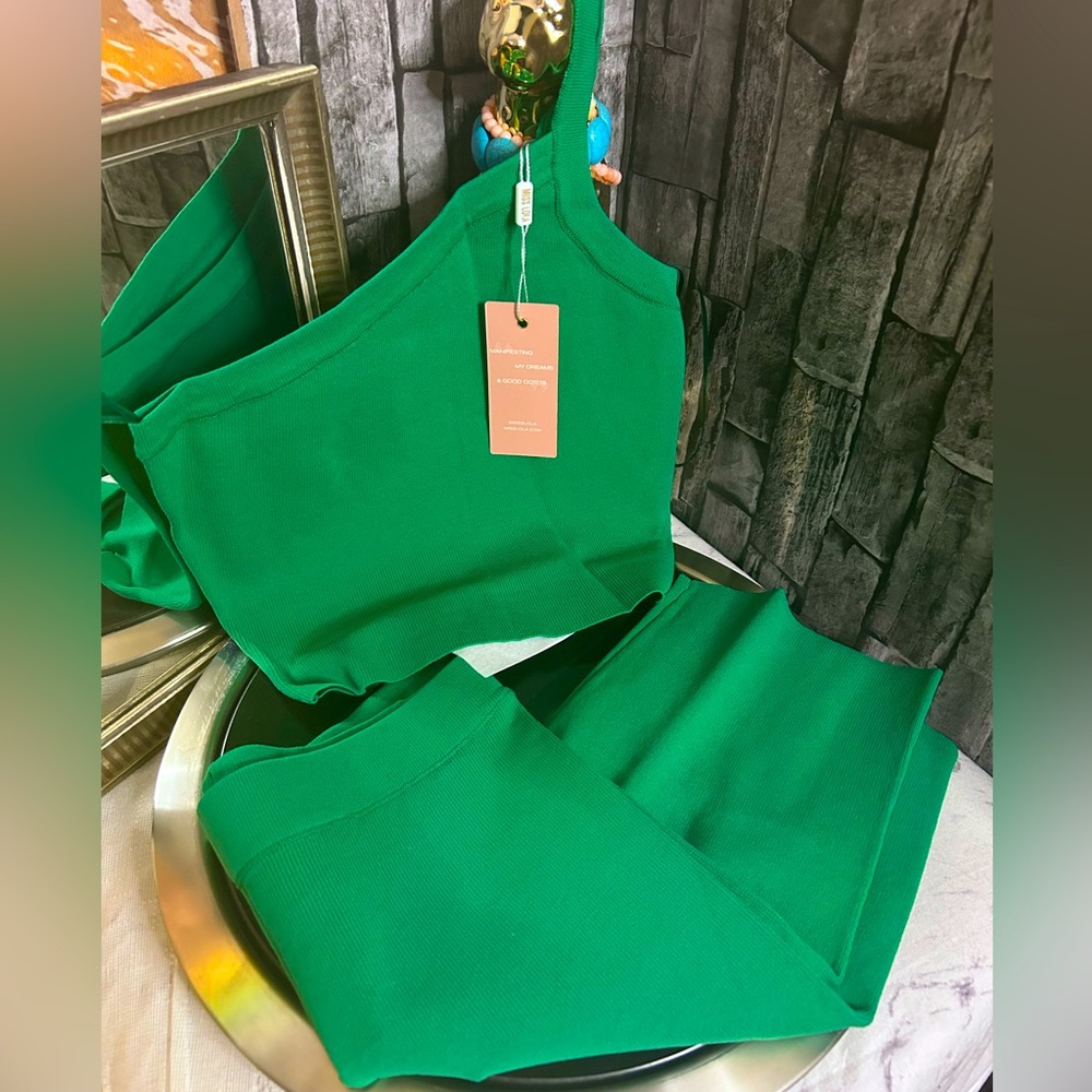 Green Ribbed 2PC Workout Set